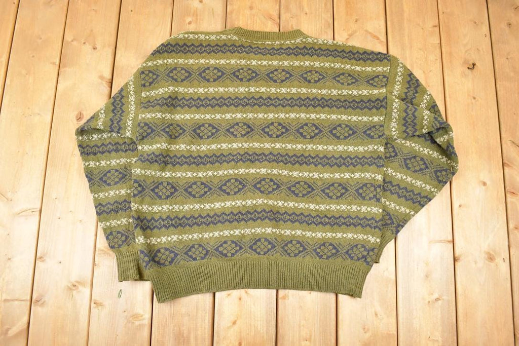 Vintage 1990s Claiborne Abstract Striped Knit Crewneck Sweater Women's XL