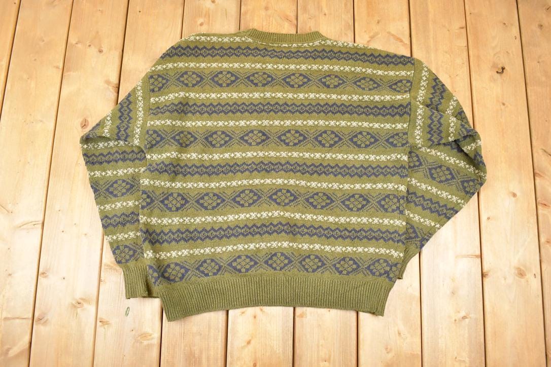 Vintage 1990s Claiborne Abstract Striped Knit Crewneck Sweater Women's XL