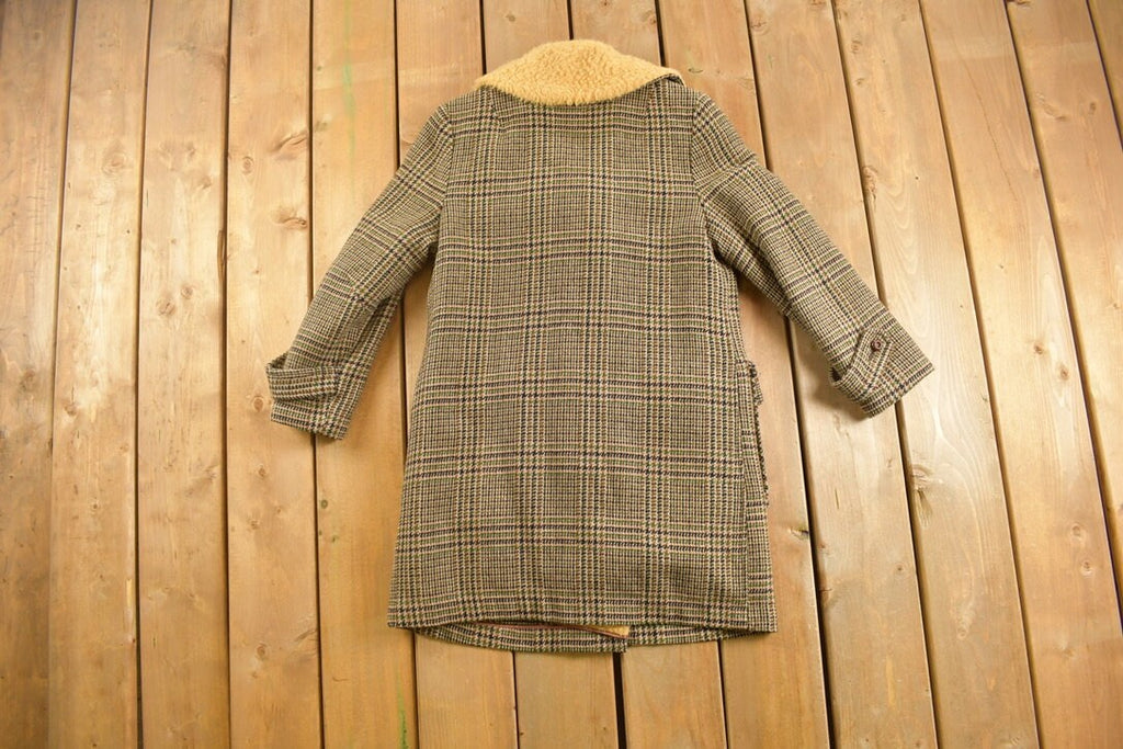 Vintage 1970s Duntex Zoeppritz Fur Lined Plaid Wool Long Coat