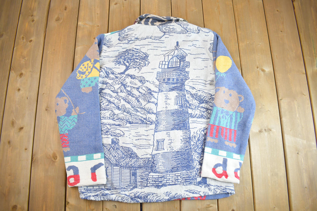 Vintage 1990s Embroidered All Over Print Zip Up Jacket Sweater - Large