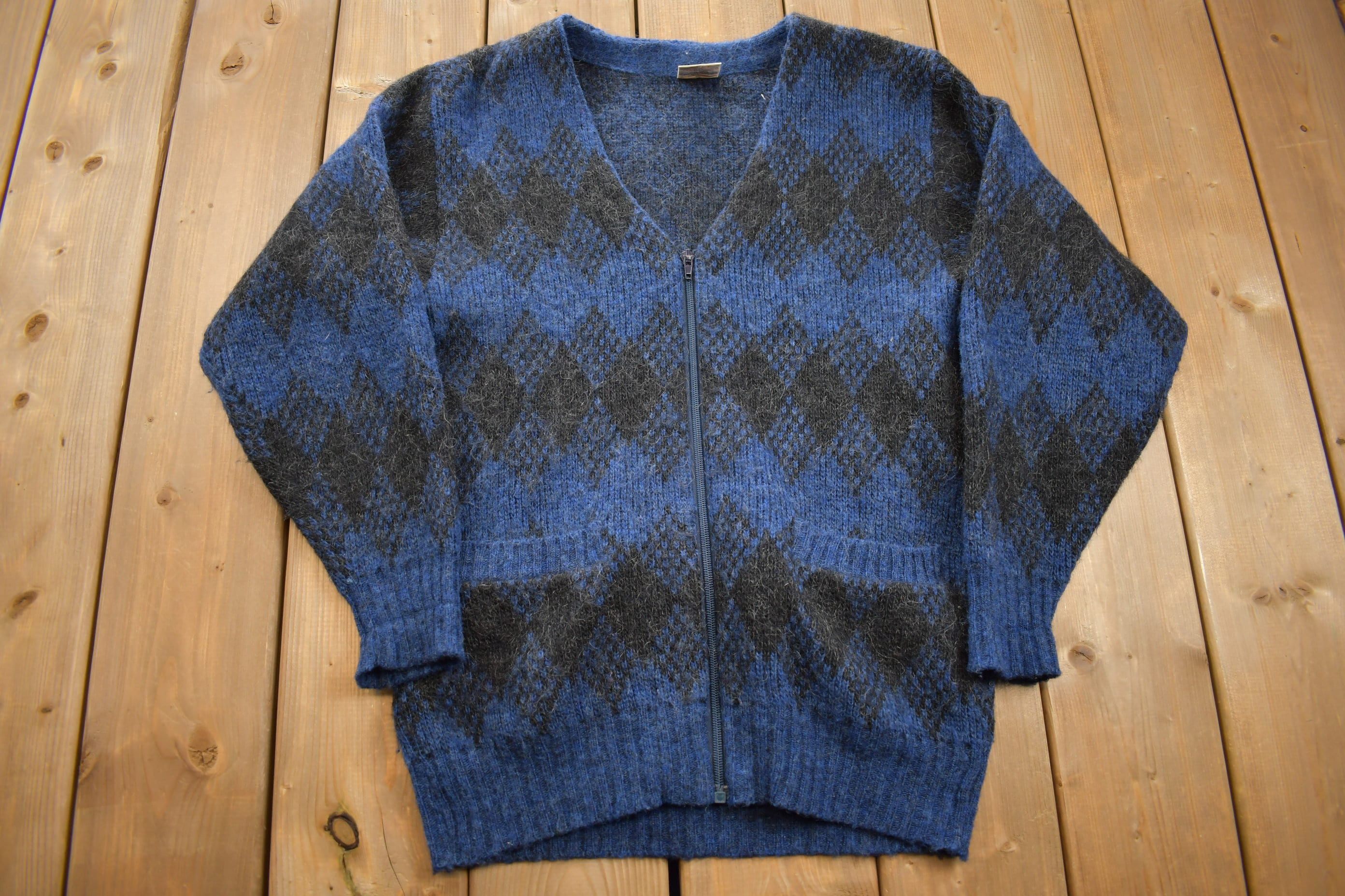 Vintage 1970s Plaid 100% Wool Hilda Ltd Zip Up Cardigan
