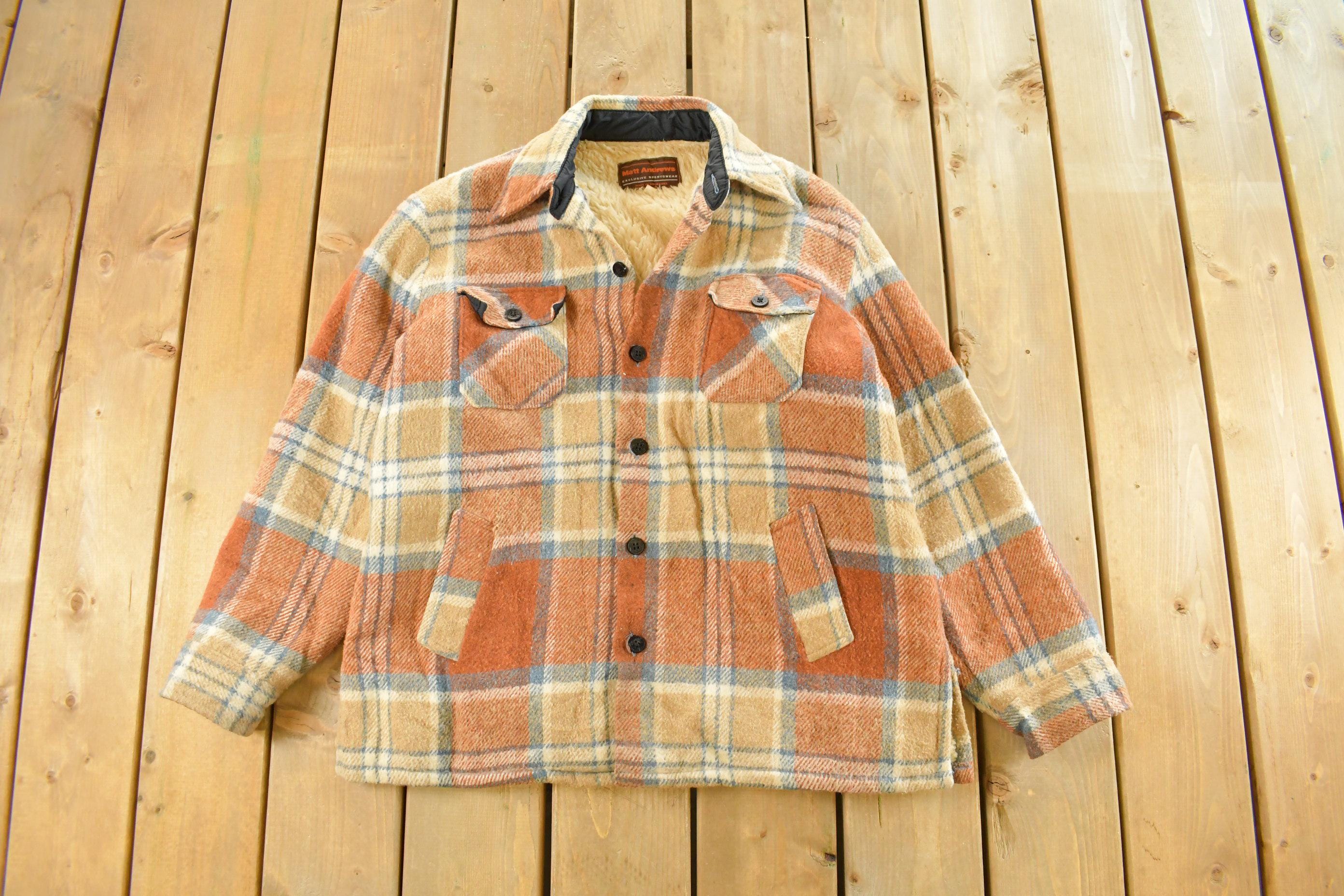 Vintage 1980s Matt Andrews Sherpa Lined Flannel Shirt Jacket Men's Large