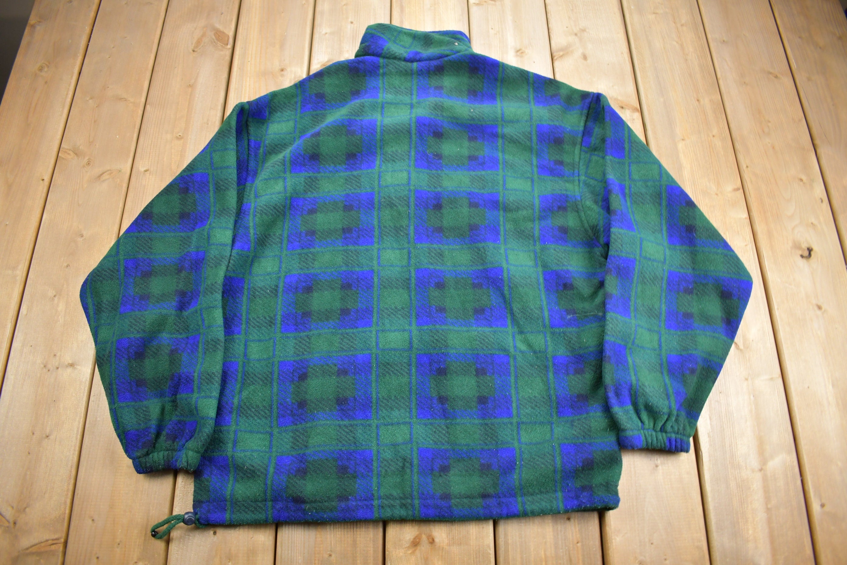 Vintage 1990s IZOD Quarter Zip Plaid Fleece Sweater