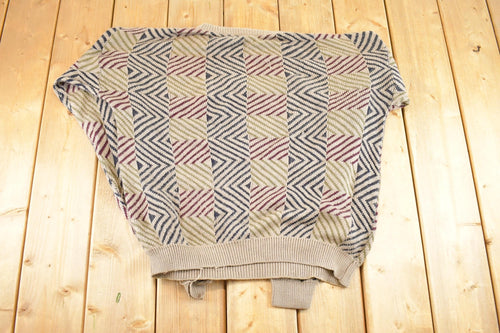 Vintage 1990s Jantzen PDX Knit Crewneck Sweater Women's XL / 90's Abstract Pattern 3D Knitted Sweatshirt