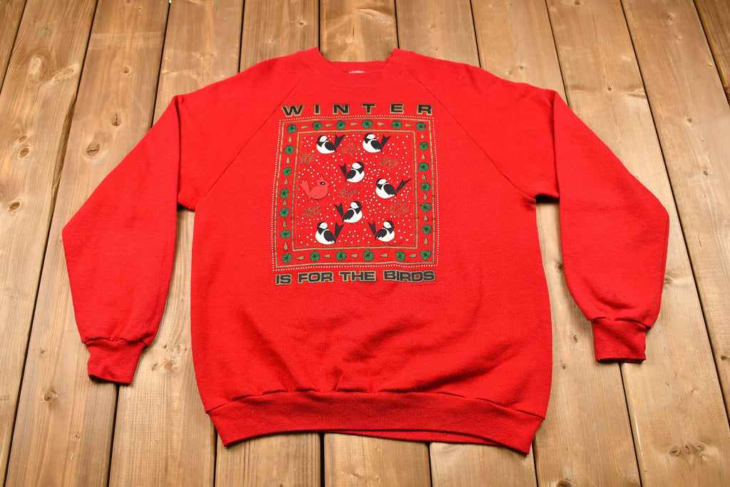 Vintage 1990 Winter is for the Birds Christmas Crewneck Sweater , 90s Holiday Crewneck , Winter Wear , Festive Graphic Print