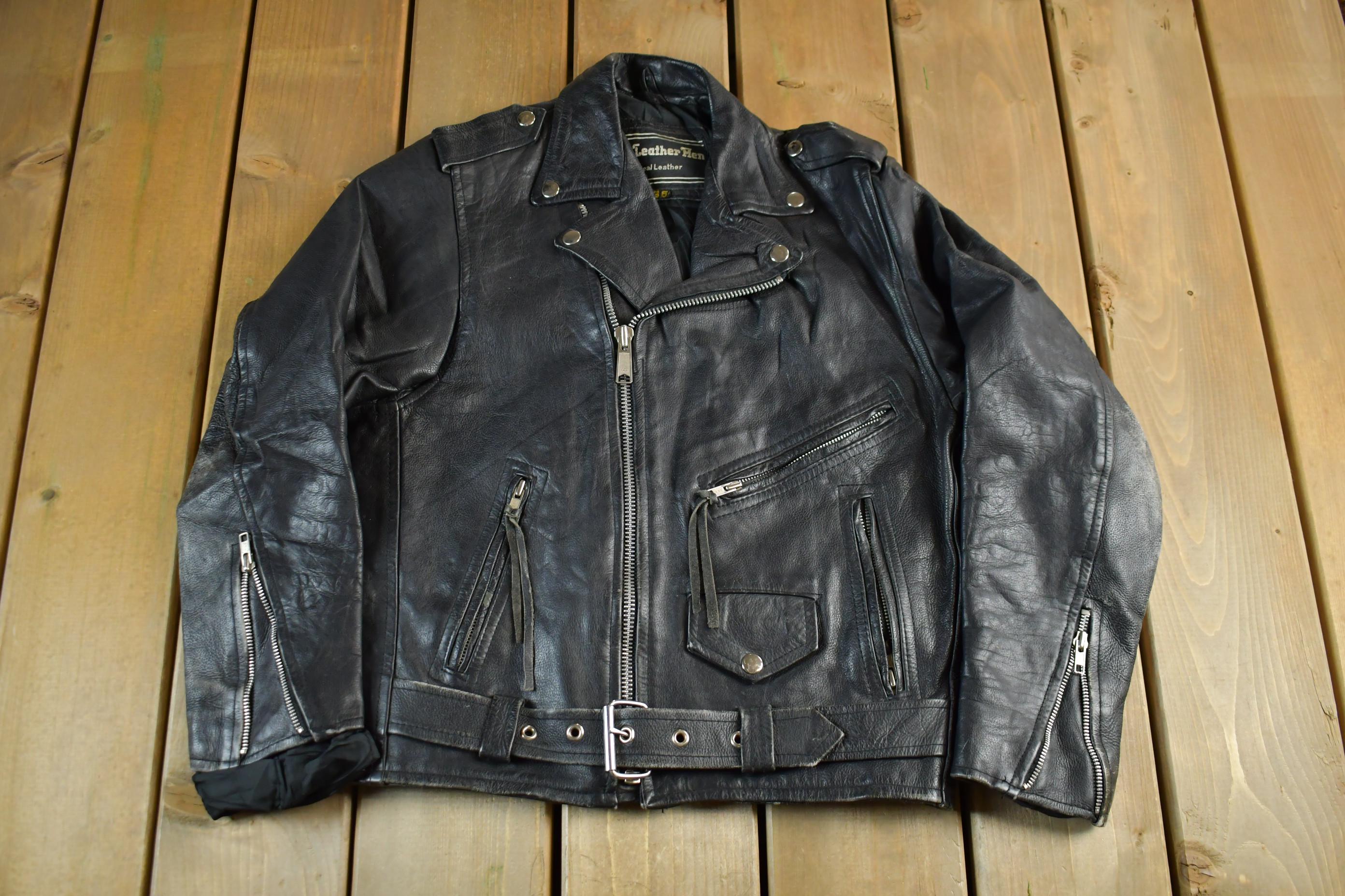 Vintage 1980s Leather Men Leather Biker Jacket Men's 36