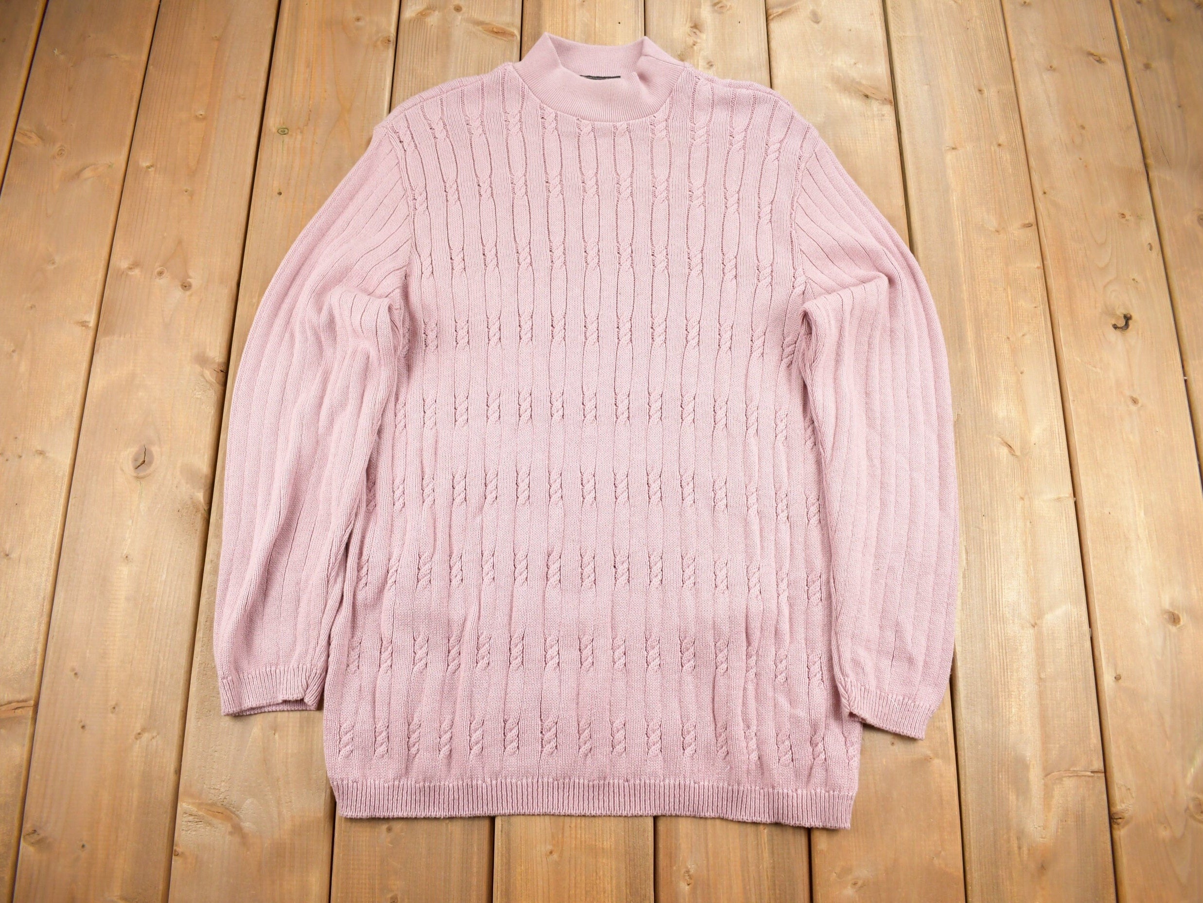 Vintage 1990s Excelsior Pink Cable Knitt Mockneck Sweater