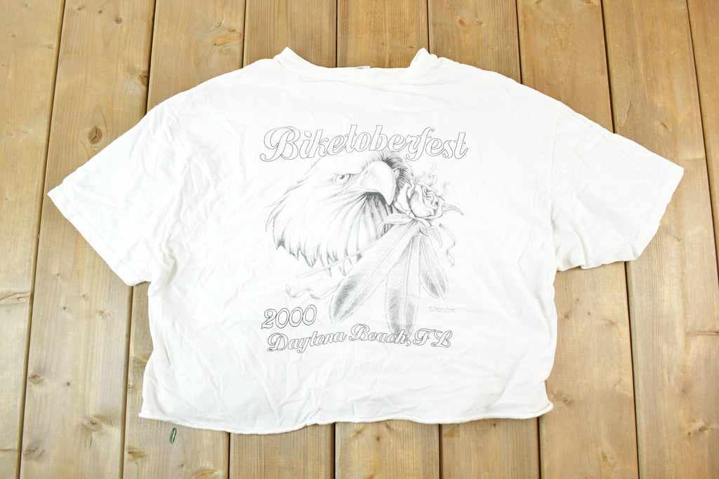 Vintage Y2K Biketoberfest Daytona Beach Eagle Head Souvenir T-Shirt Women's Cropped XL