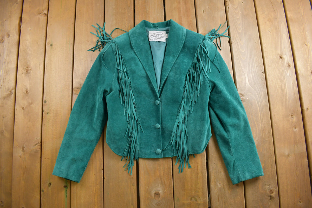 Vintage 1980s Teal Suede Fringe Jacket