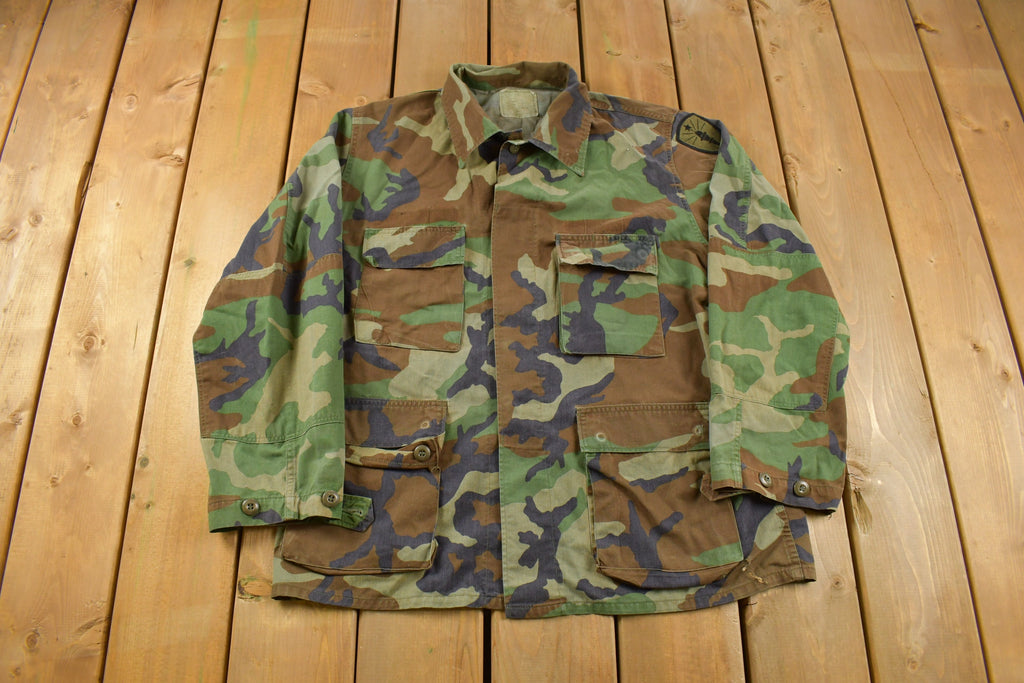 Vintage 1980s Woodland Camo Military Button Up Shirt