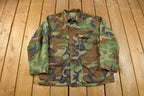 Vintage 1980s Woodland Camo Military Button Up Shirt