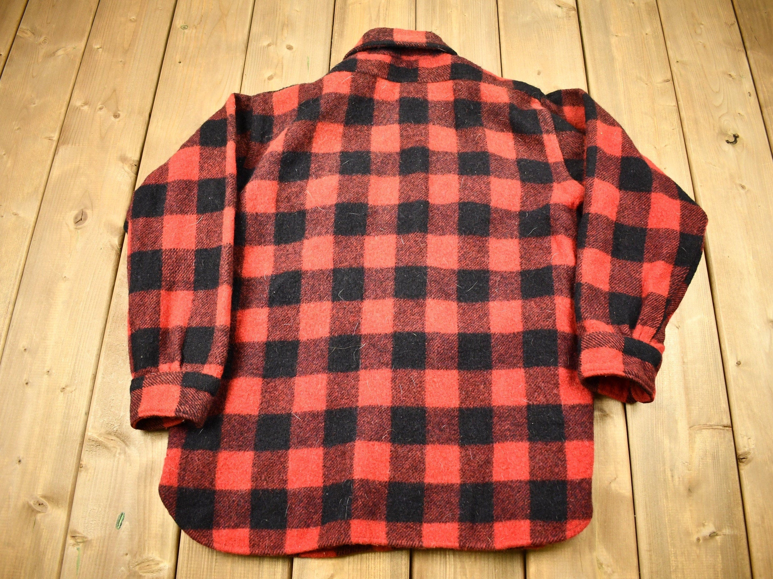 Vintage 1950s Winter King Buffalo Plaid Wool Button Up Shirt