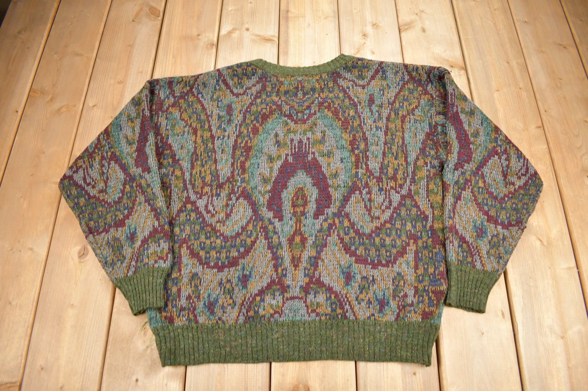 Vintage 1990s Chapel Hill Paisley Theme Knit Angora Crewneck Sweater