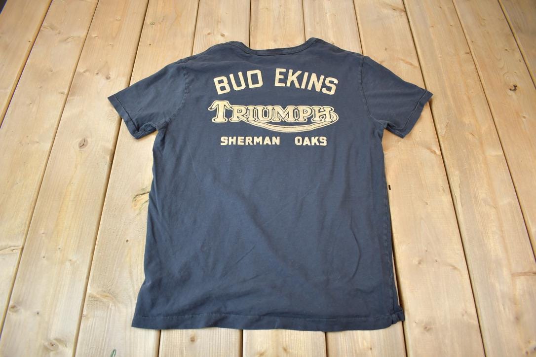 Vintage 1990s Bud Enkins Triumph Sherman Oaks Graphic T-Shirt Made In USA Size Medium