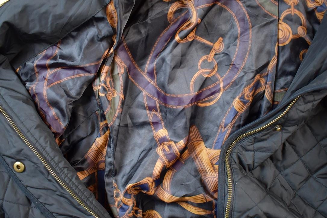 Vintage 1990s Lauren By Ralph Lauren Light Pleated Hooded Zip Up Abstract Lined Jacket