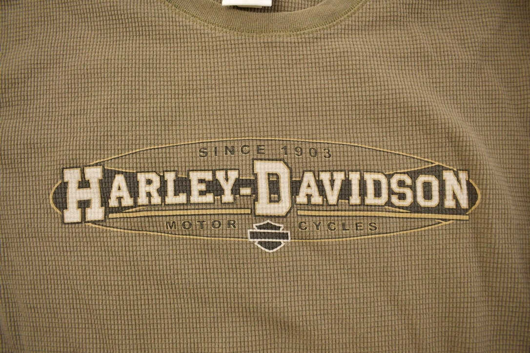 Vintage 1990s Ocean State Harley Davidson Waffle Long Sleeve Sweatshirt