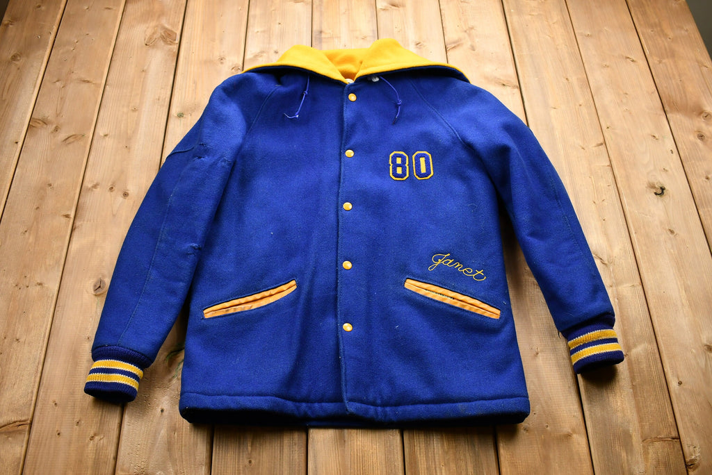 Vintage 1970s Timken Trojans Janet #80 Letterman Zip-Hood Snap Button Jacket