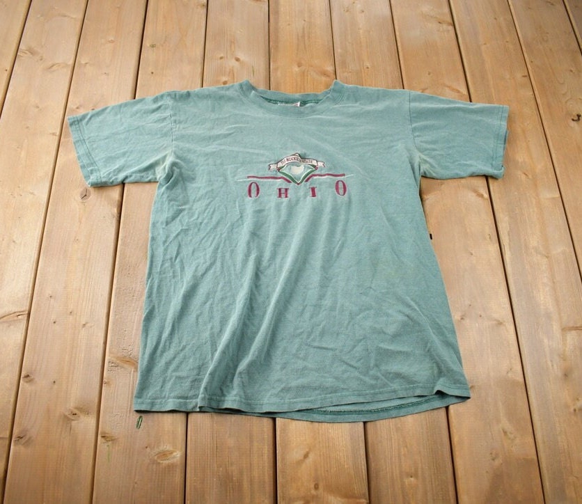 Vintage 1990s The Buckeye State Ohio Embroidered Souvenir Travel T Shirt Made In USA Size XL