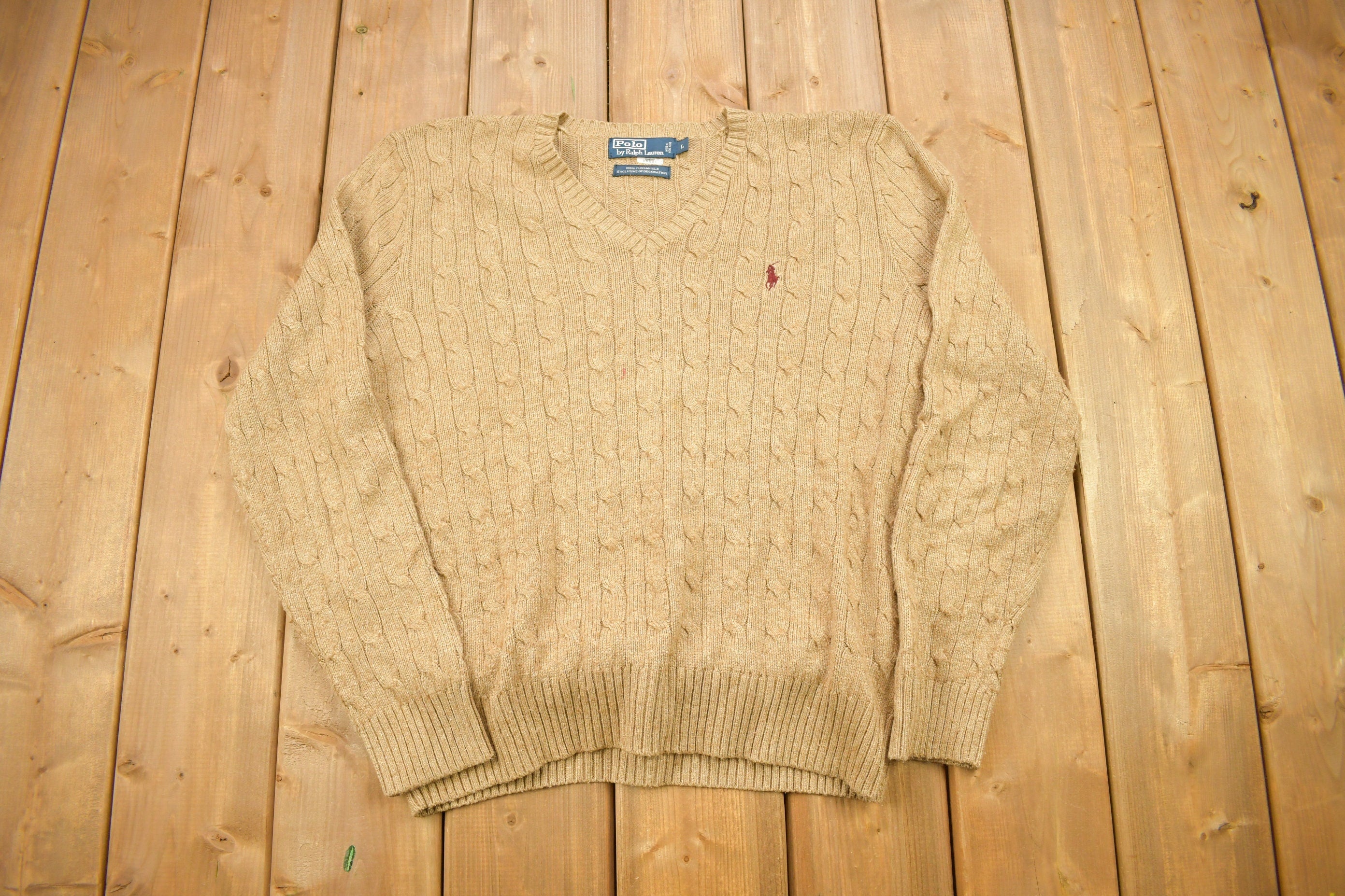 Vintage 1990s Polo Ralph Lauren Tussan Silk Knit V-Neck Sweater