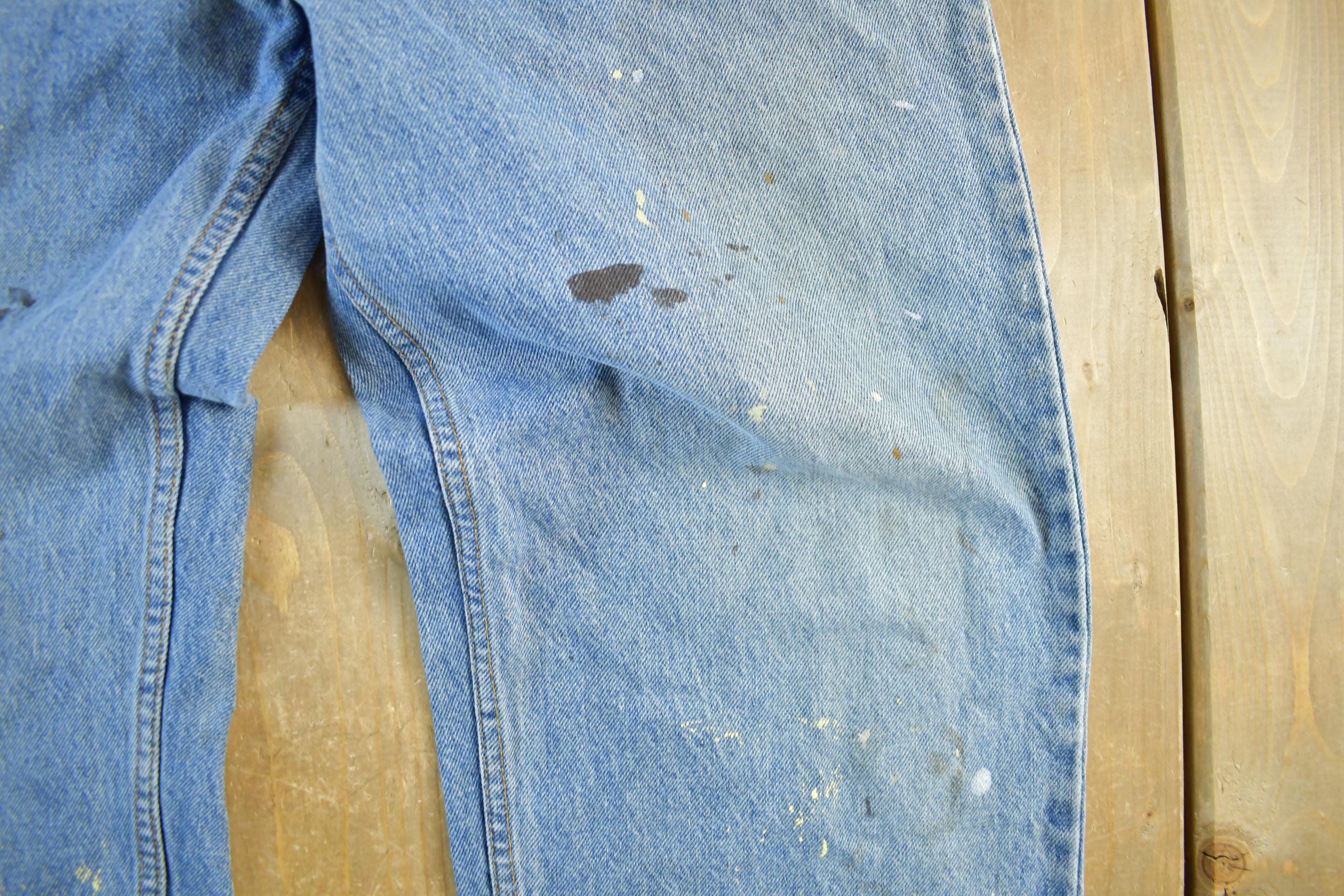 Vintage 1990s Levi's Paint Distressed Orange Tab Denim Jeans Size 34 x 34