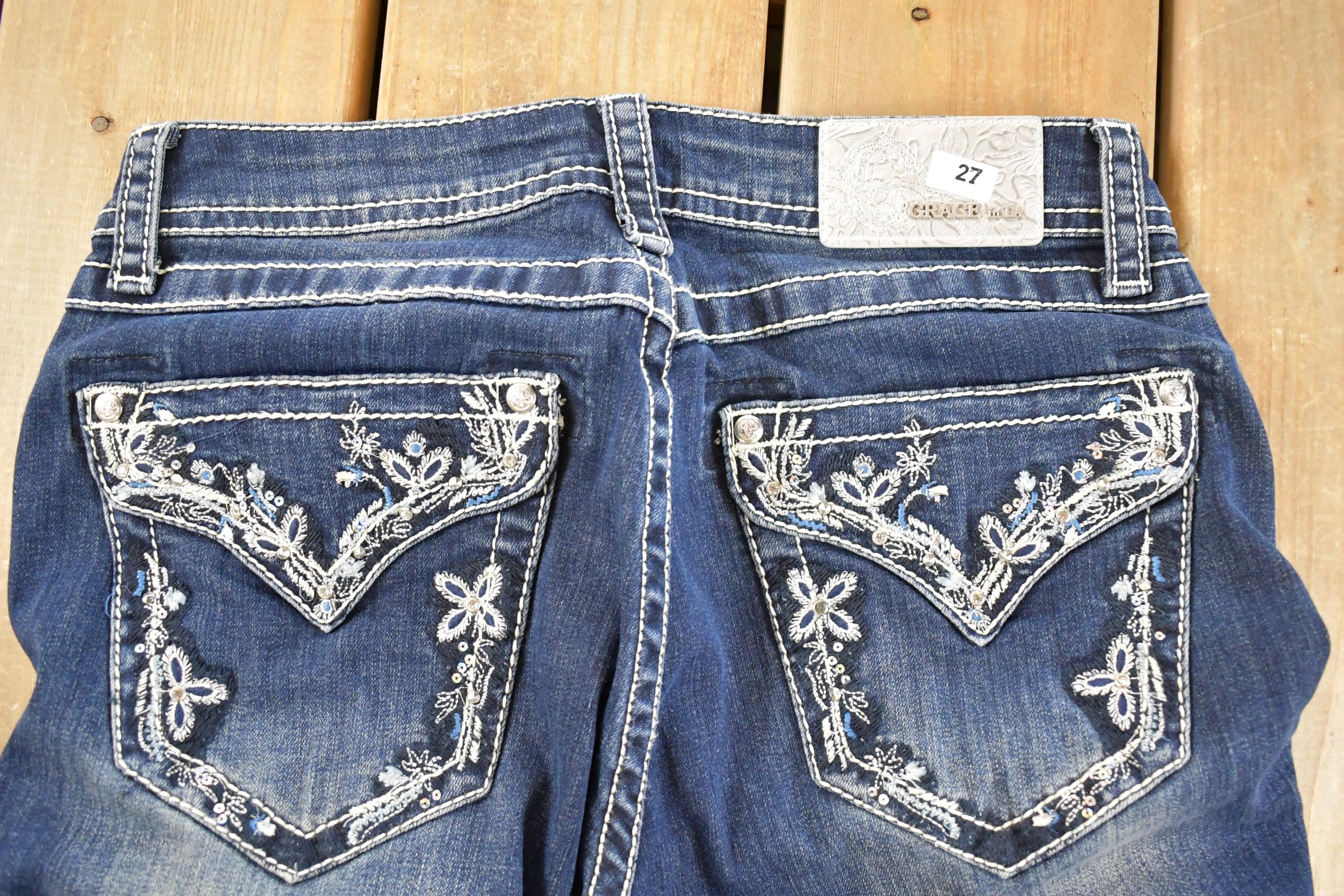 Vintage Deadstock Y2K Grace LA Bedazzled Low Rise Jeans Women's Size 27 x 32