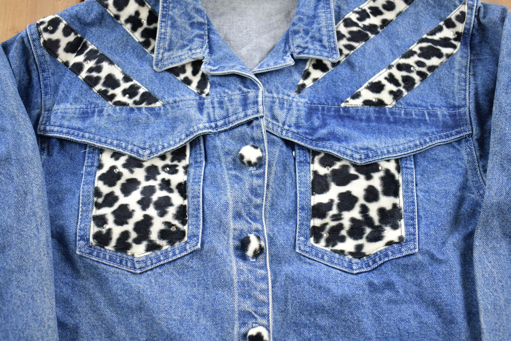 Vintage 1990s Ivana Cow Print Denim Jean Jacket