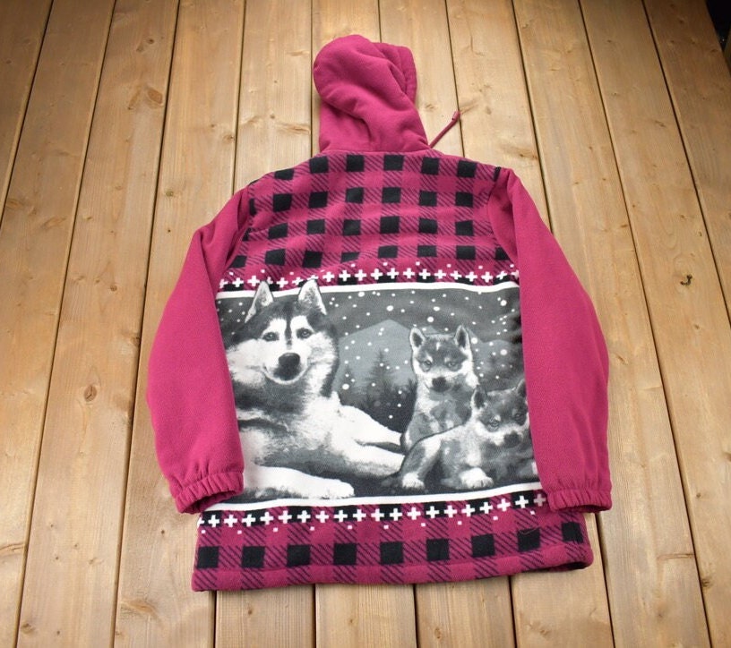 Vintage 1990s Classic Editions Wolf Theme Fleece Sweater /
