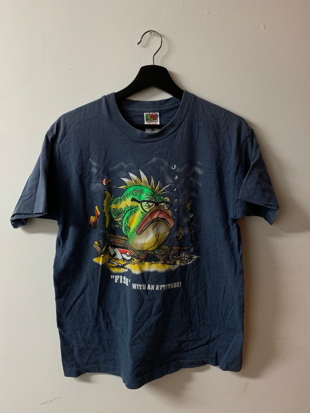 Vintage 1990s Fish With An Attitude Graphic Fishing / T-Shirt / Fish With An Attitude / Cartoon / 80s / 90s