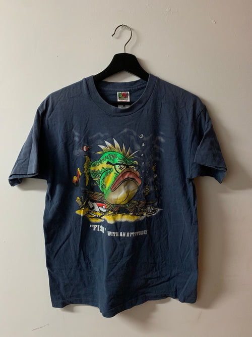 Vintage 1990s Fish With An Attitude Graphic Fishing / T-Shirt / Fish With An Attitude / Cartoon / 80s / 90s