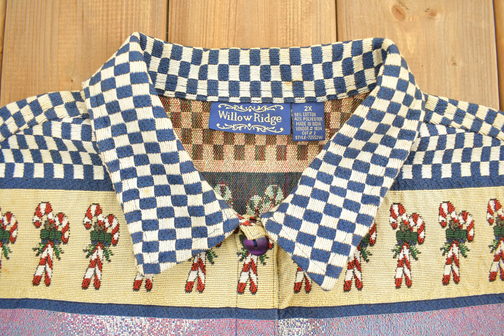 Vintage 1990s Christmas Graphic Patchwork Button Up Jacket