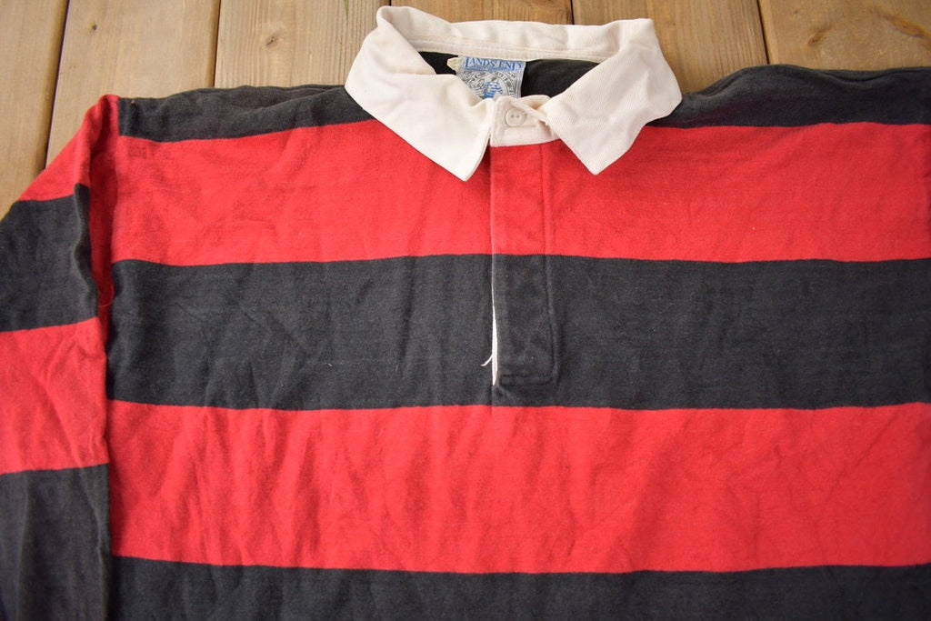 Vintage 1990s Lands End Striped Rugby Sweatshirt Size XXL made In USA