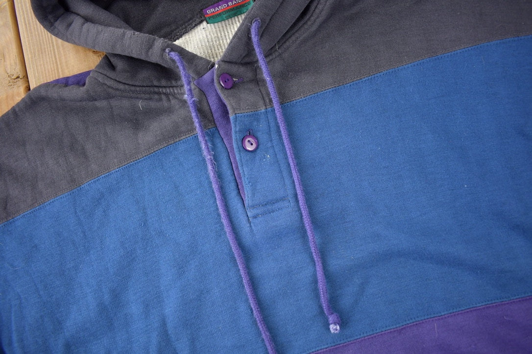 Vintage 1990s Grand Banks Performane Color Block Henley Hoodie Size 3XL