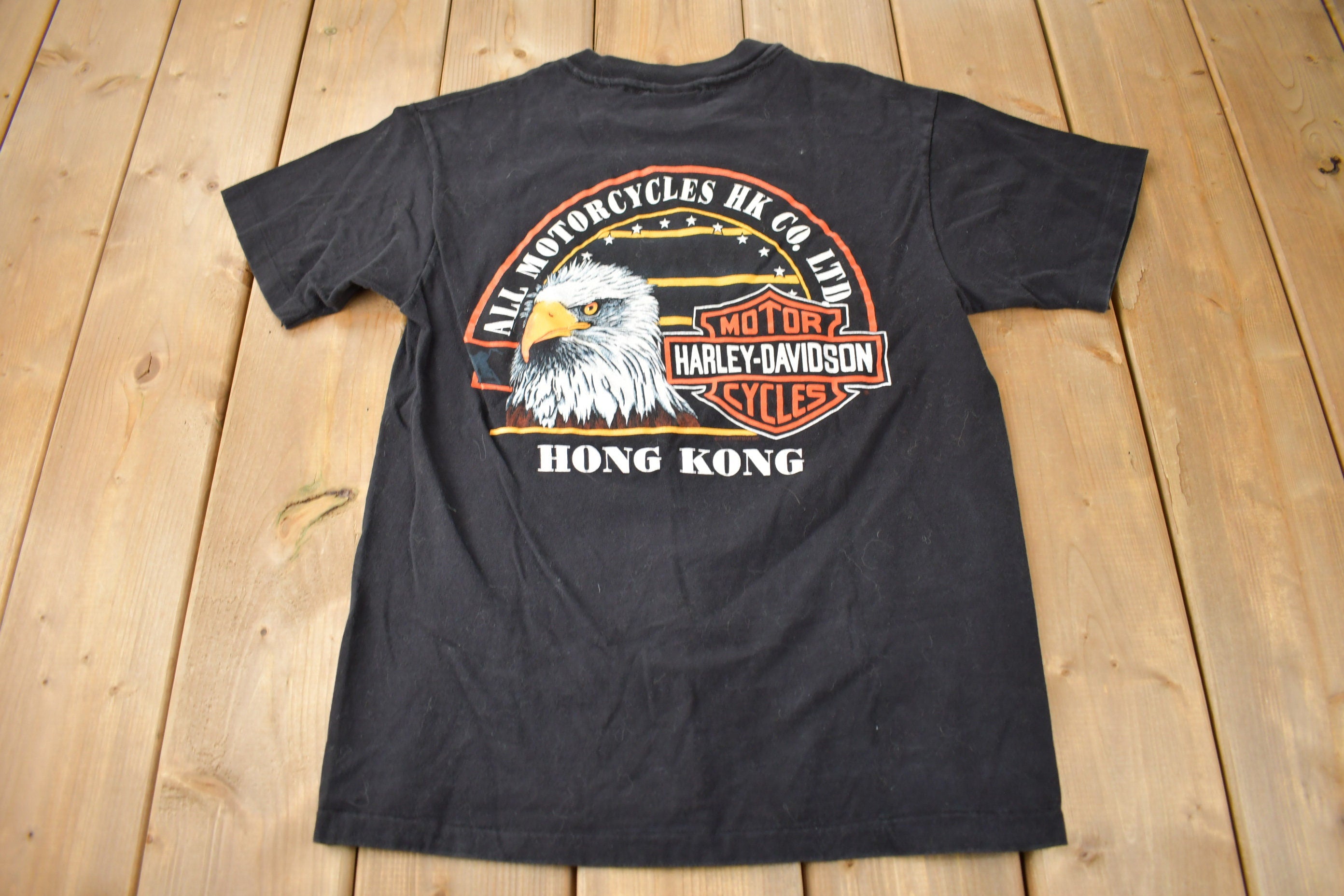 Vintage 1990s American Pride Harley Davidson Hong Kong Single Stitch Graphic T-Shirt Made In USA