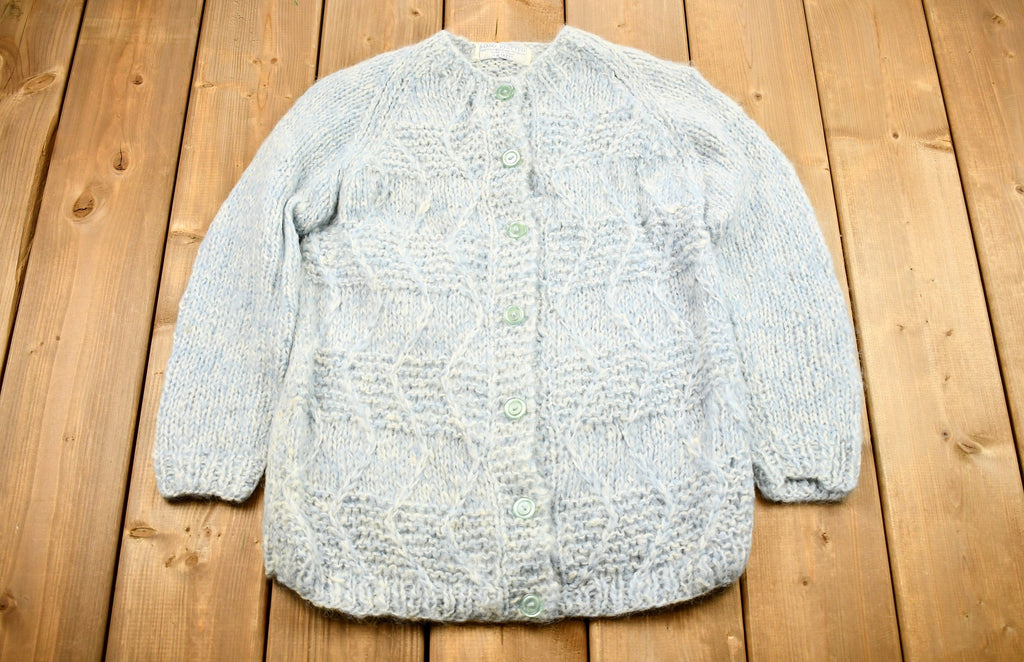 Vintage 1980s Mohair Wool Hand Knit Cardigan Sweater