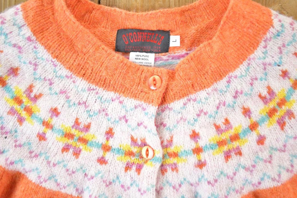 Vintage 1970s O'Connell's Pure New Wool Knit Abstract Pattern Button up Sweater Women's Large
