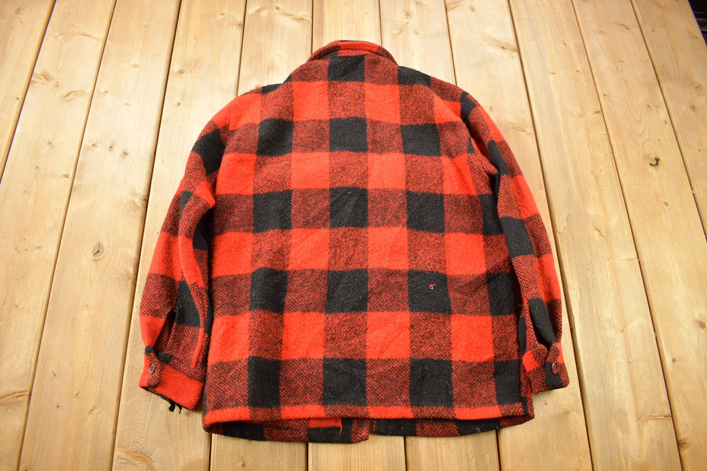 Vintage 1970s 100% Wool Buffalo Plaid Zip Up Jacket
