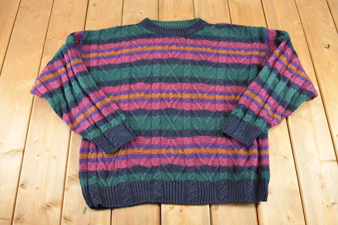 Vintage 1990s Chaps Ralph Lauren Heavy Knit Crewneck Sweater Men's L / 90's Abstract Pattern 3D Knitted Sweatshirt
