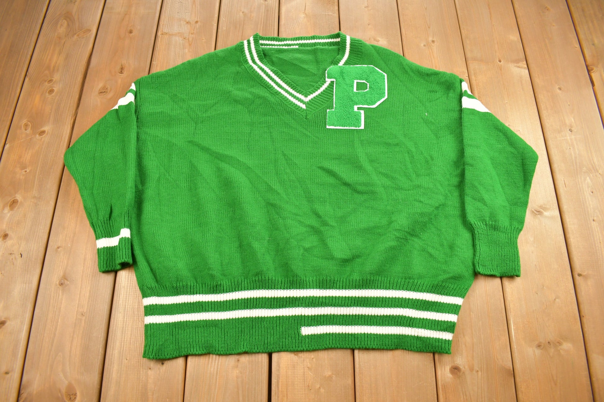 Vintage 1960s Collegiate Knitted V-Neck Sweater