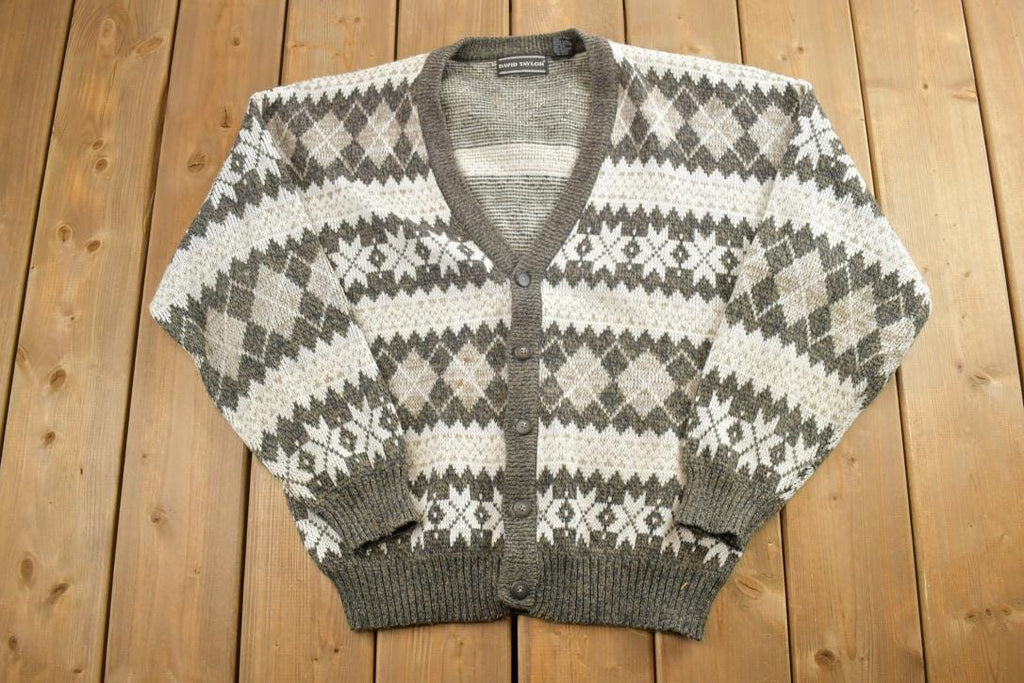 Vintage 1990s David Taylor Knit Cardigan Button Up Sweater