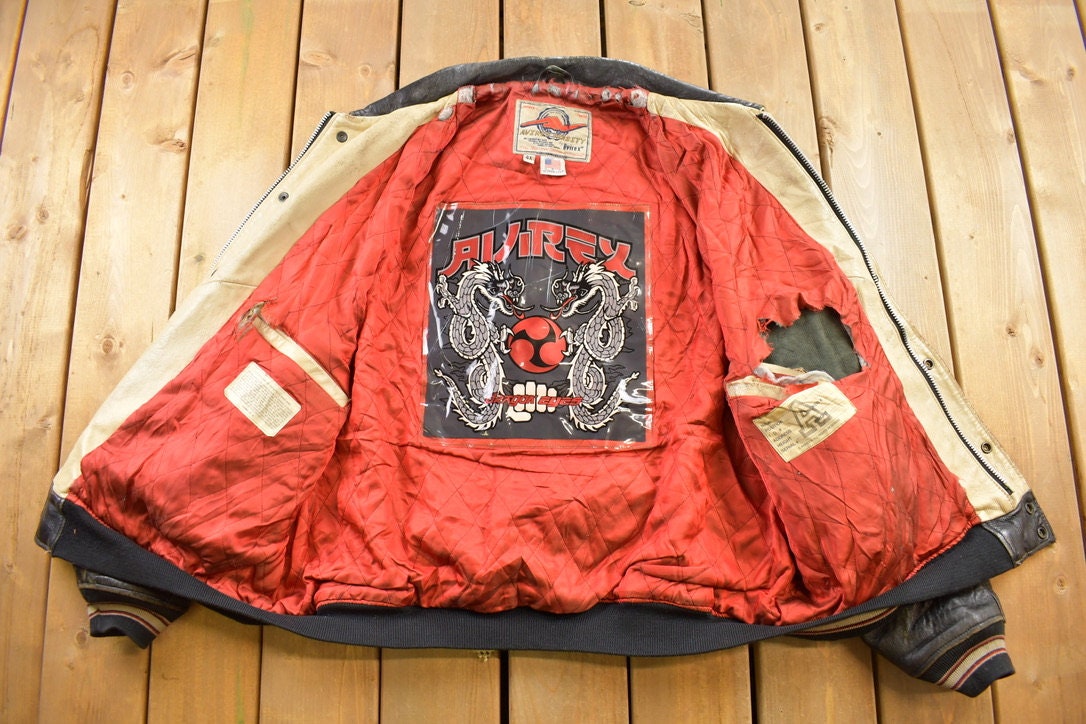 Vintage 1990s Avirex Dragon Eyes Leather Varsity Jacket