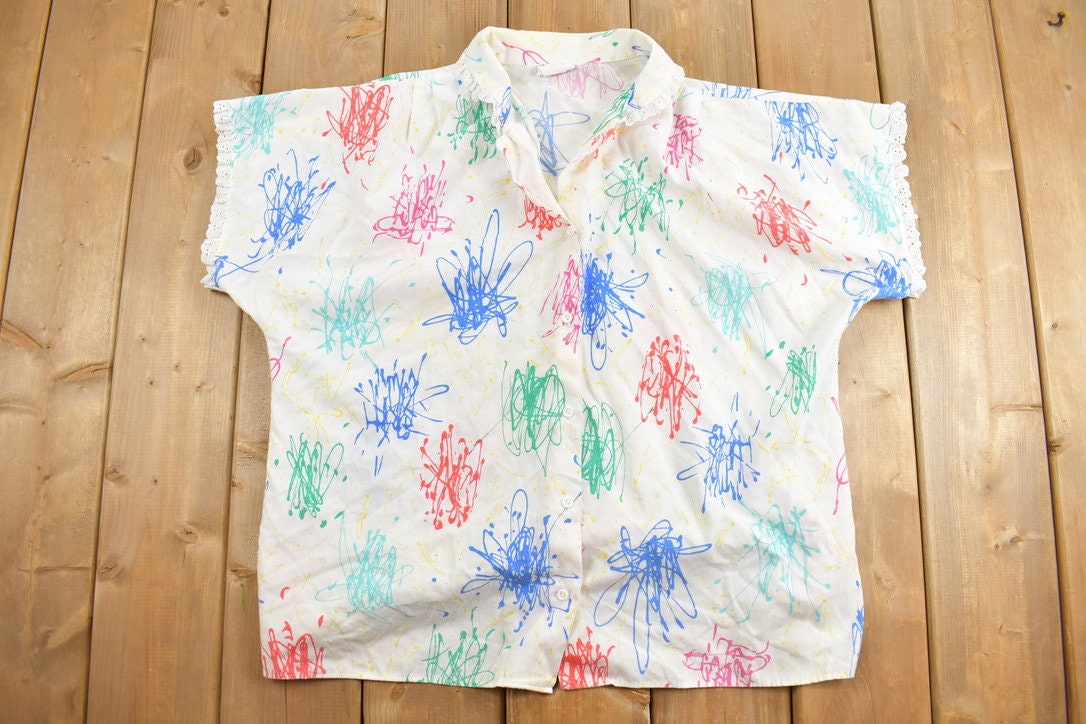 Vintage 1990s Abstract Scribble Pattern Button Up Shirt