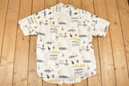 Vintage 1990s Nautica AOP Sailboats Abstract Button Up Shirt Men's L / Funky Crazy Pattern / Preppy Style / Boxy Fit