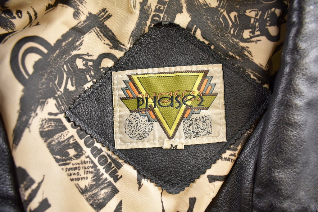 Vintage 1980s Phase 2 USA Leather Motorcycle Jacket