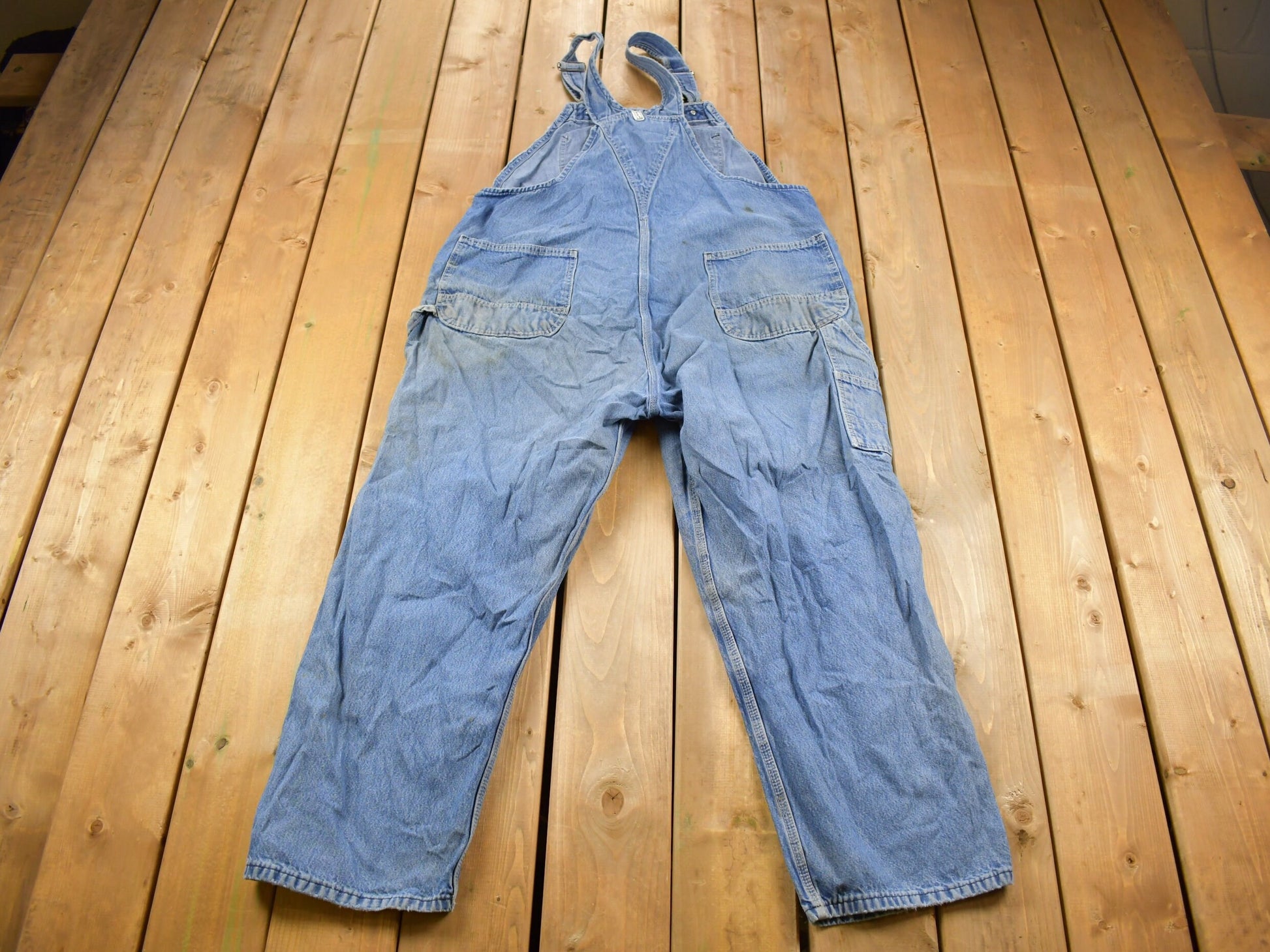 Vintage 1990s KEY Imperial Distressed Denim Jean Overalls Size 44 x 27
