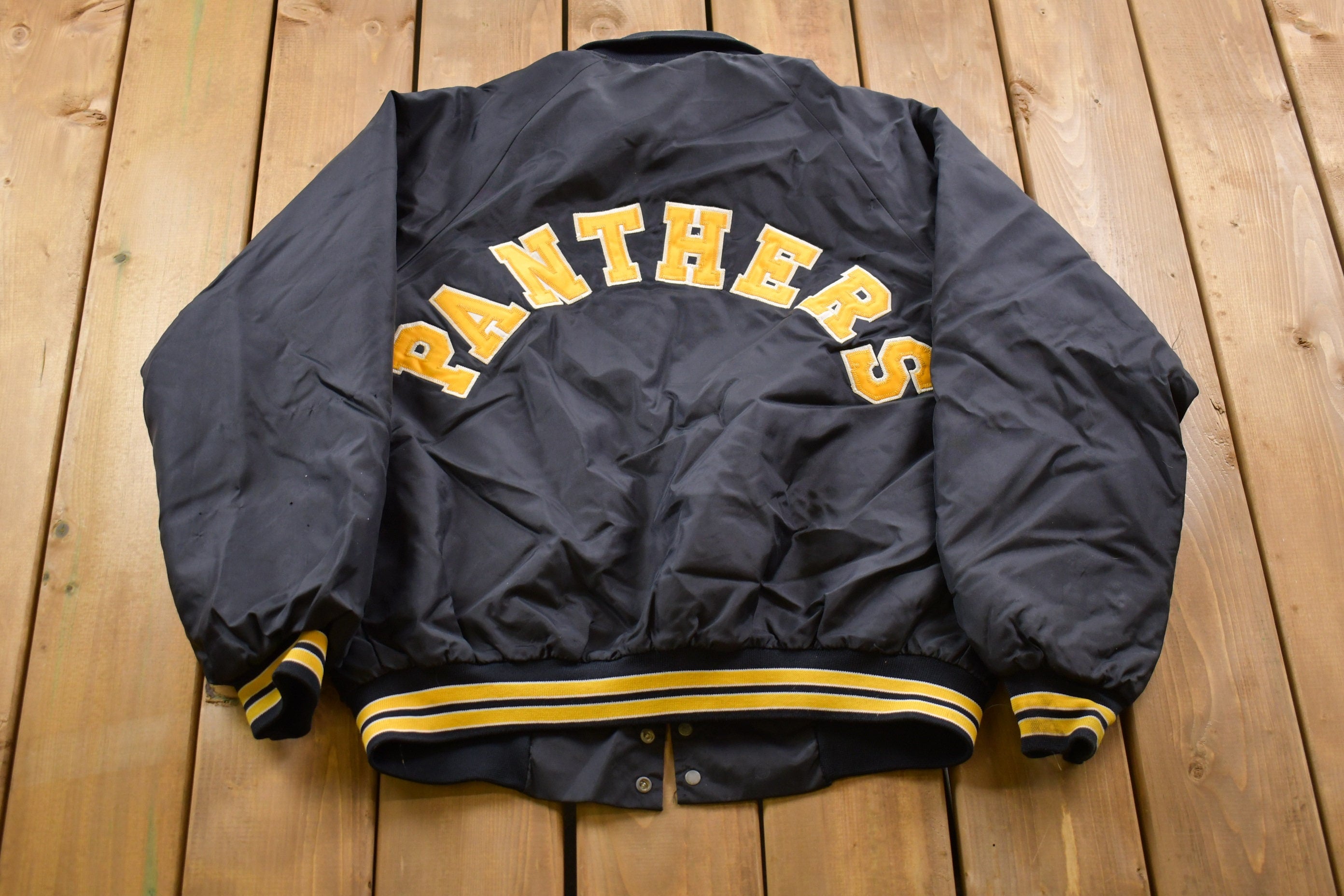 Vintage 1990s Hartwell Panthers Satin Bomber Jacket