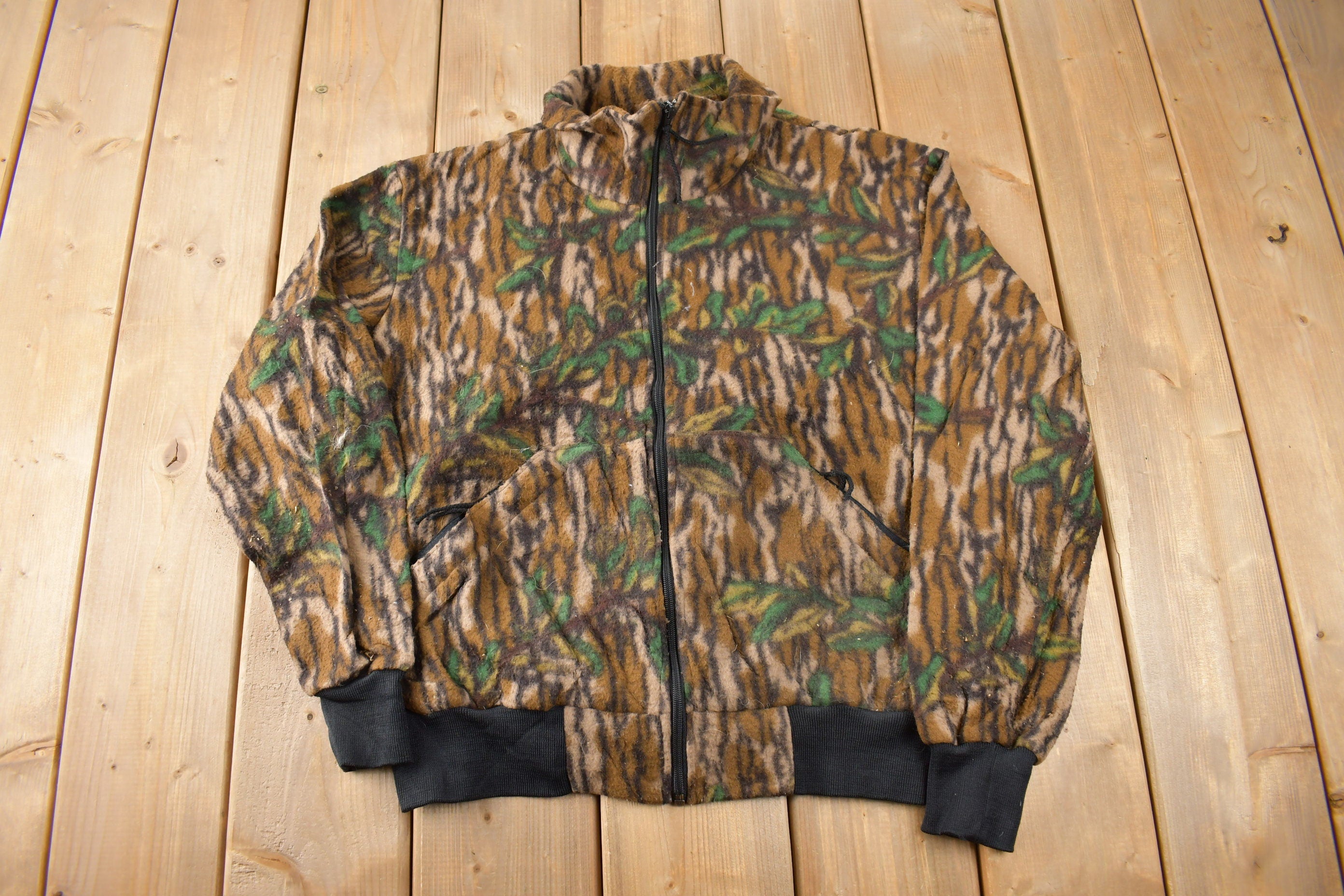 Vintage 1990s Browning Bark Camo Zip Up Fleece Sweater Made In USA