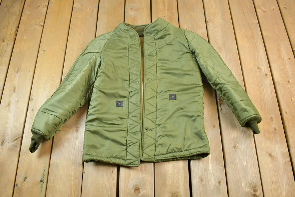 Vintage Military Hunter Green Button Up Bomber Wool Lined Army Jacket