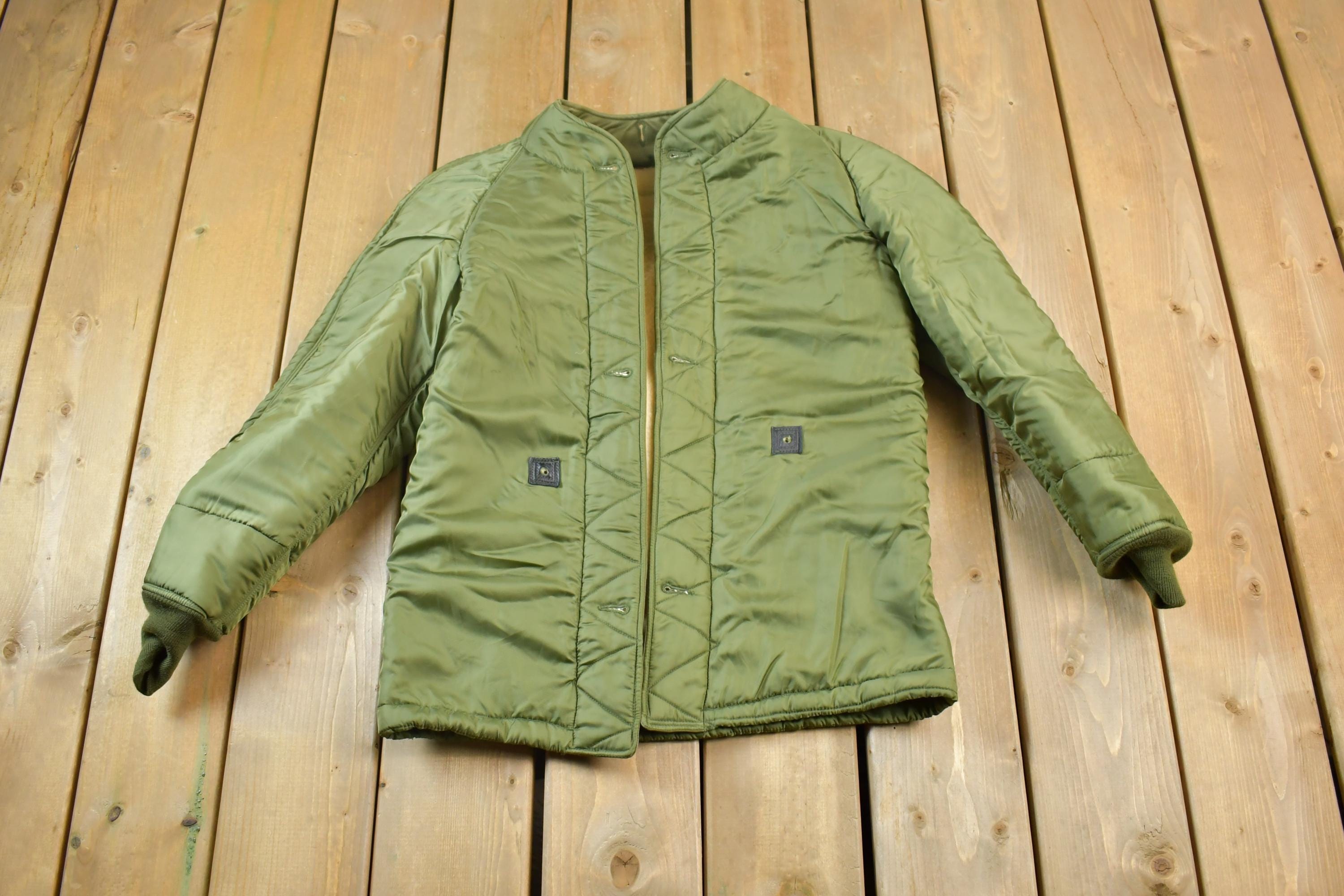Vintage Military Hunter Green Button Up Bomber Wool Lined Army Jacket