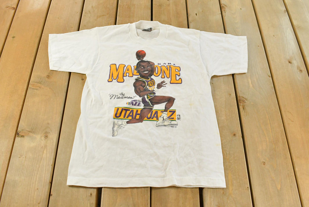 Vintage 1980s Karl Malone Utah Jazz NBA Caricature T-Shirt Mens S
