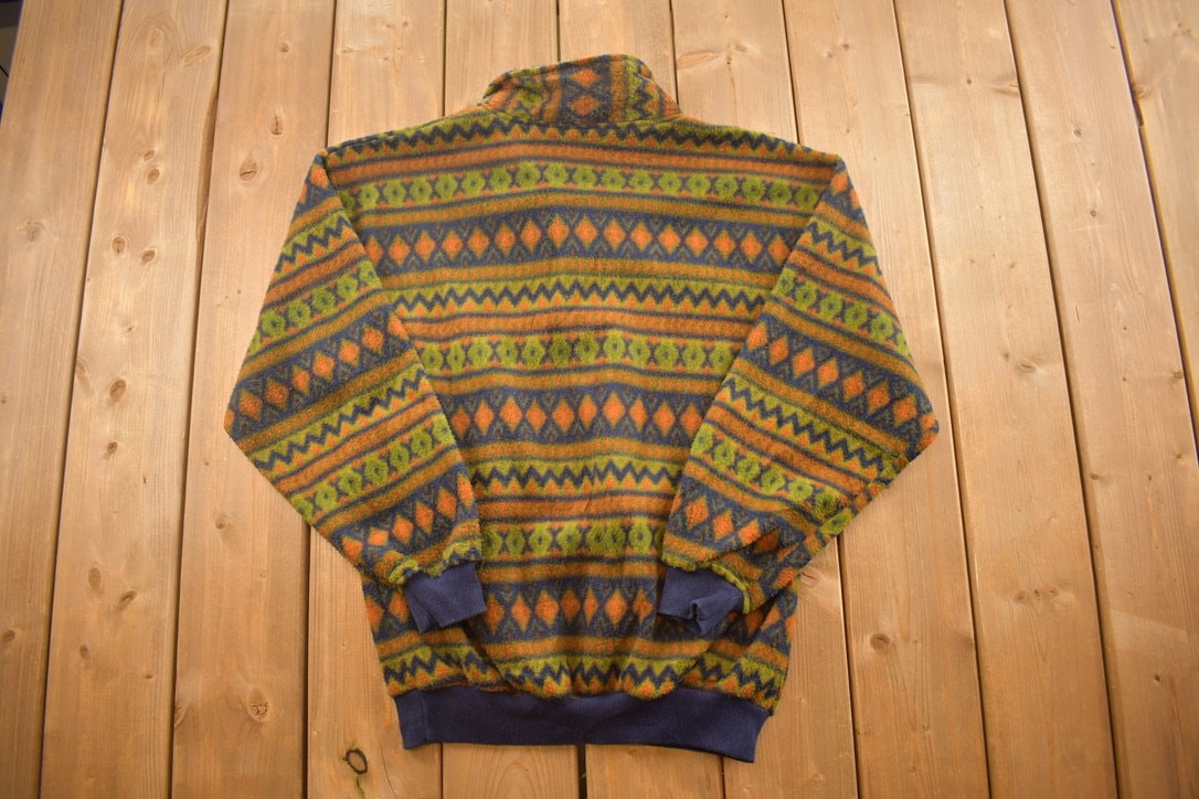 Vintage 1990s Aztec Pattern Fleece Sweater / Outdoorsman / 90s Sweater / Streetwear / Hiking / Quarter Button